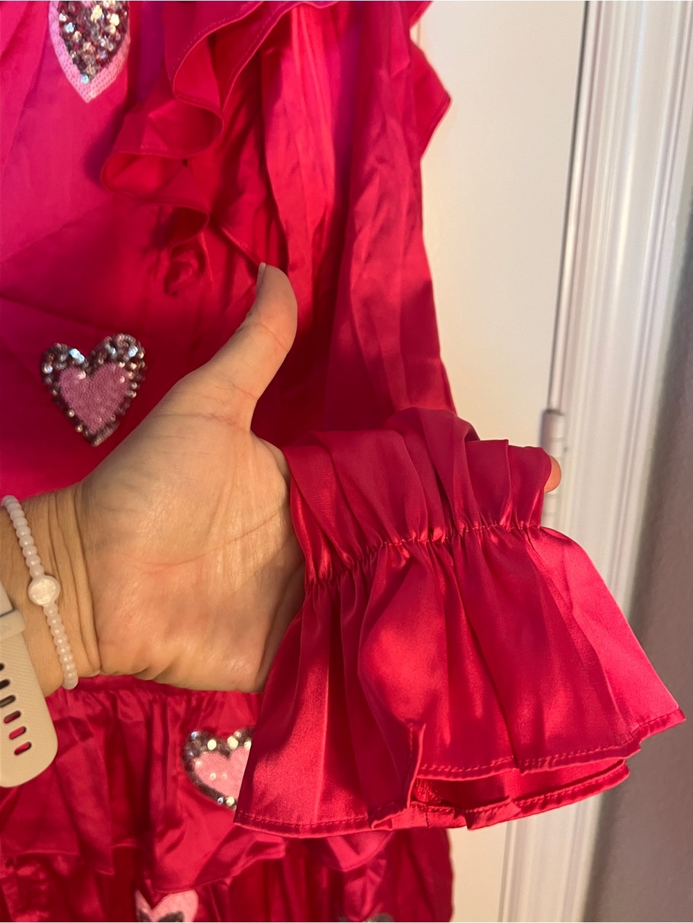 Fantastic Fawn Hot Pink Sequin Heart Ruffle Dress ($79 original) - Picture 6 of 13